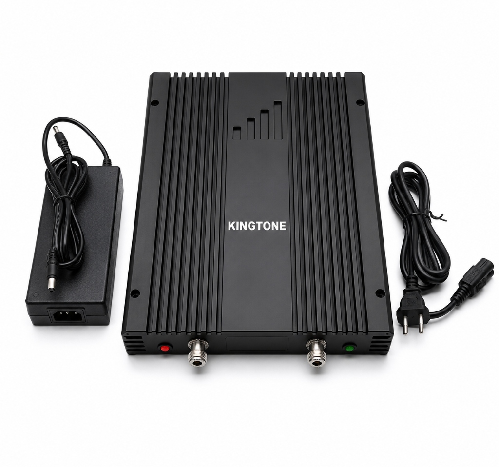 Kingtone heavy-duty mobile signal repeater with external power supply adapter.