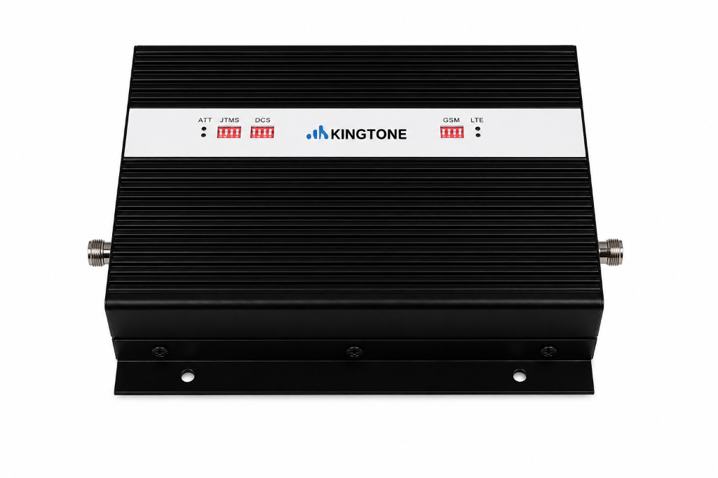 Kingtone professional rackmount signal booster with manual attenuation DIP switches.