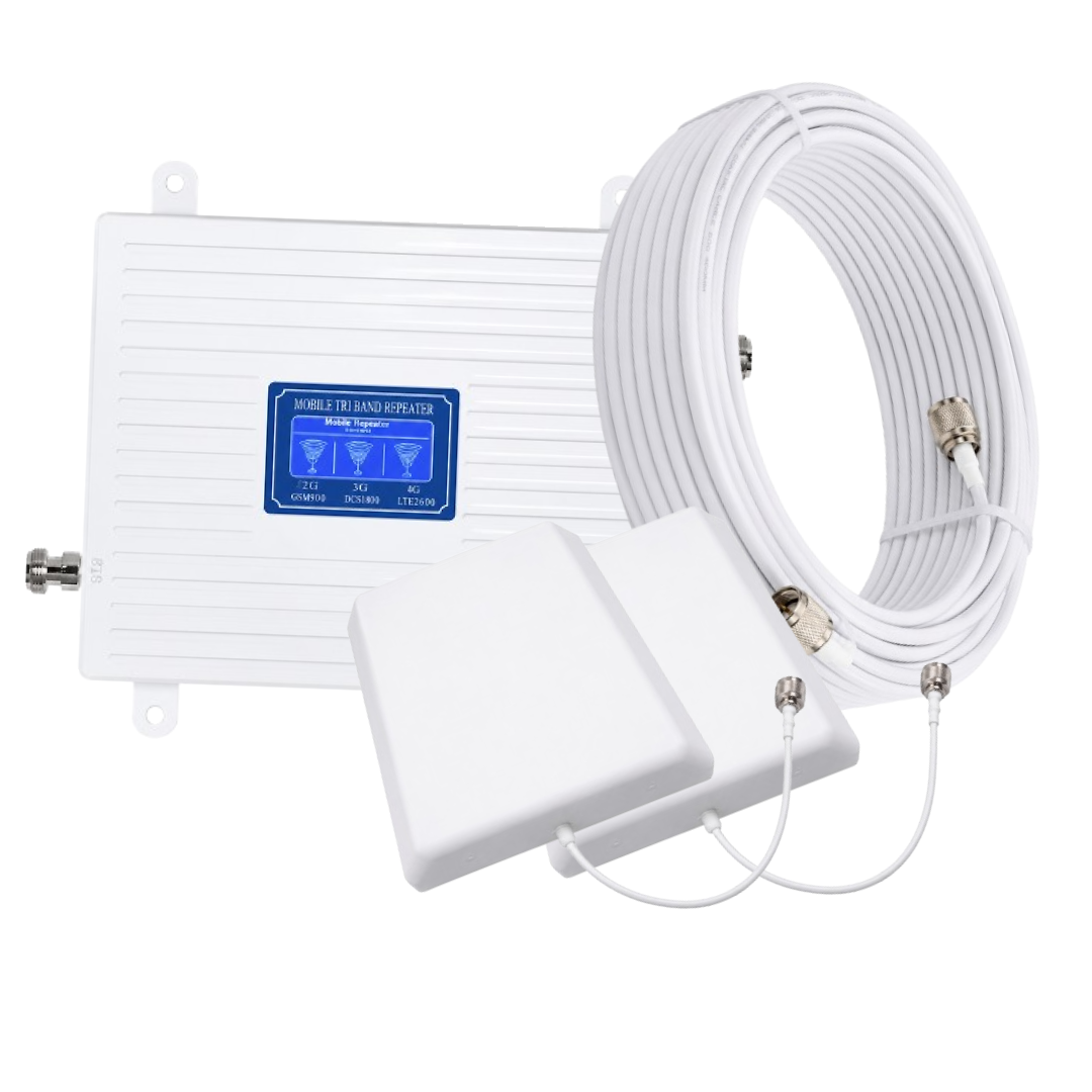 White tri-band signal booster complete set